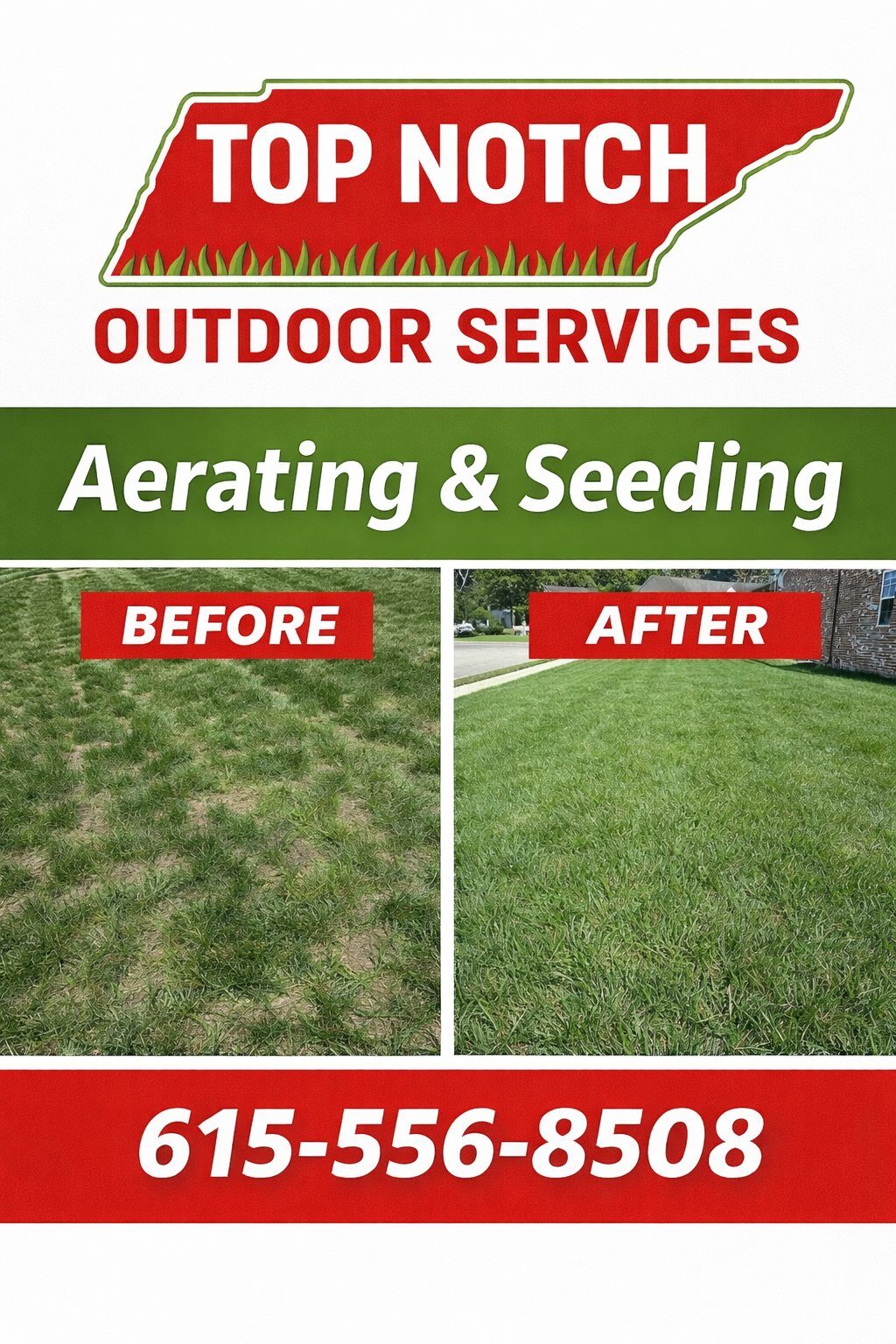 Before and after aerating and seeding a Murfreesboro lawn