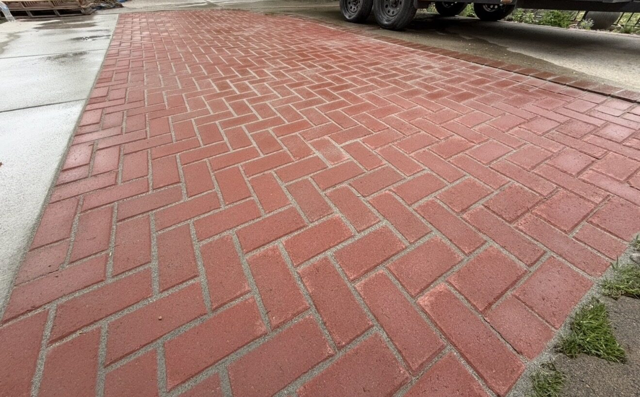 Herringbone brick walkway