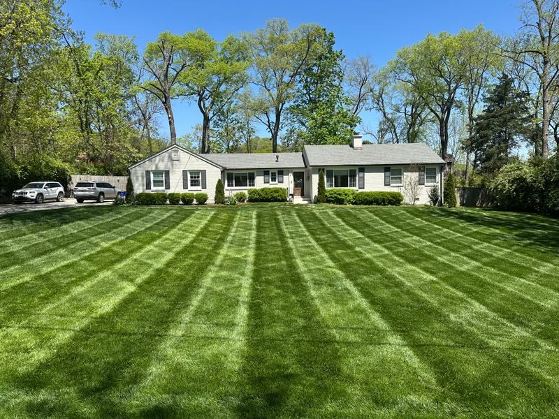 Striped lawn at a ranch home